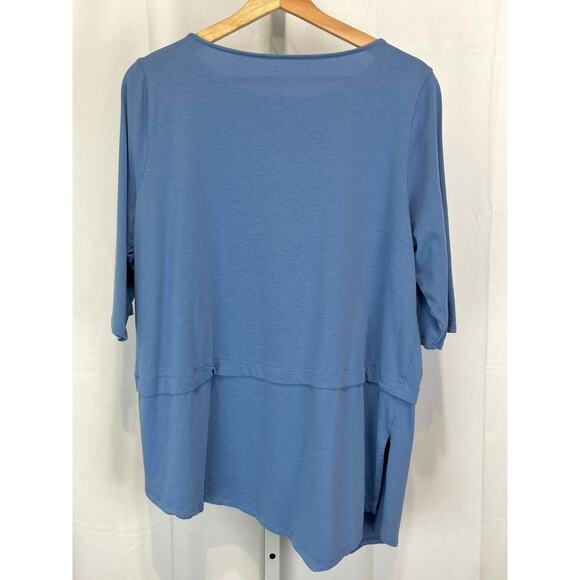 J. JILL PureJill PJ Boat Neck Top Short Sleeve Asymmetric Hem Blue Size L - Picture 2 of 10